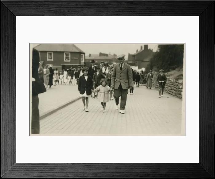 Framed Print : Working class gent with his two young daughters Framed Print : Working class gent with his two young daughters