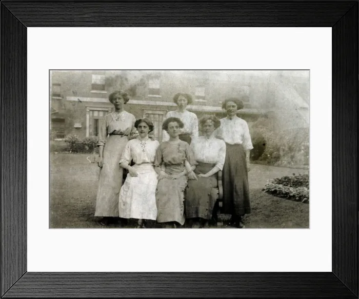 Framed Print : Five women pose for a group photograph in the garden Framed Print : Five women pose for a group photograph in the garden