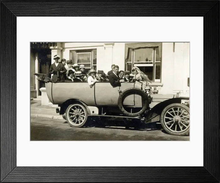 Framed Print : Motor trip in a slightly charabanc, Bournemouth, Dorset Framed Print : Motor trip in a slightly charabanc, Bournemouth, Dorset