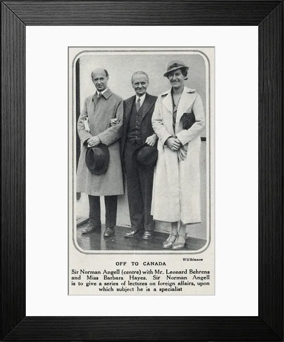 Framed Print : Sir Norman Angell and Leonard Behrens with Miss Barbara Hayes on board ship en route to Framed Print : Sir Norman Angell and Leonard Behrens with Miss Barbara Hayes on board ship en route to