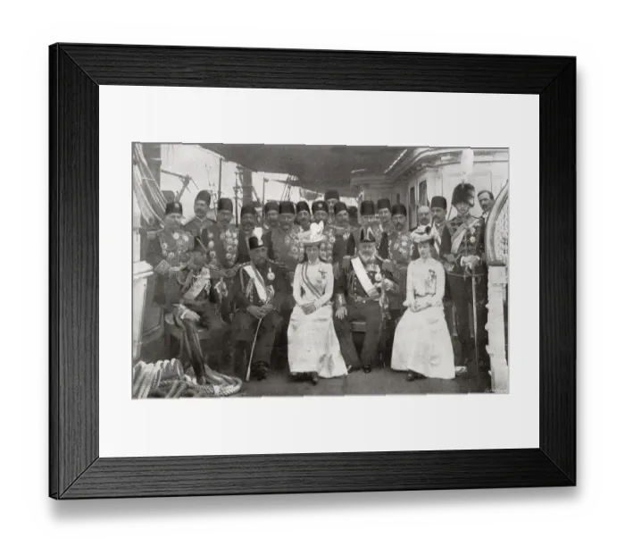Framed Print : The visit of the Shah of Persia to Britain - meeting the Royal family at Portsmouth on 20 Framed Print : The visit of the Shah of Persia to Britain - meeting the Royal family at Portsmouth on 20