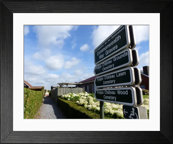Framed Print : Typical Commonwealth War Grave CWGC signs, Potijze Framed Print : Typical Commonwealth War Grave CWGC signs, Potijze