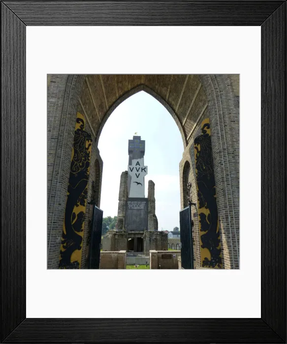 Framed Print : The Izjer Tower seen through the Pax Gate, Dixmuide Framed Print : The Izjer Tower seen through the Pax Gate, Dixmuide