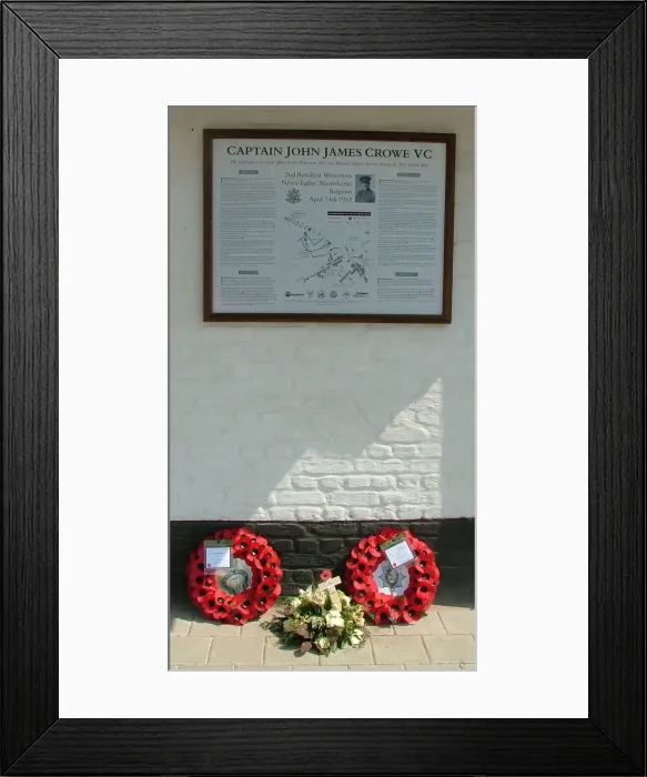 Framed Print : Plaque to Captain J J Crowe VC, Nieuwkerke Hospice Framed Print : Plaque to Captain J J Crowe VC, Nieuwkerke Hospice