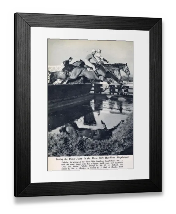 Framed Print : Mr. R. Holbechs Paladin shown taking the water jump in the Three Mile Steeplechase Framed Print : Mr. R. Holbechs Paladin shown taking the water jump in the Three Mile Steeplechase