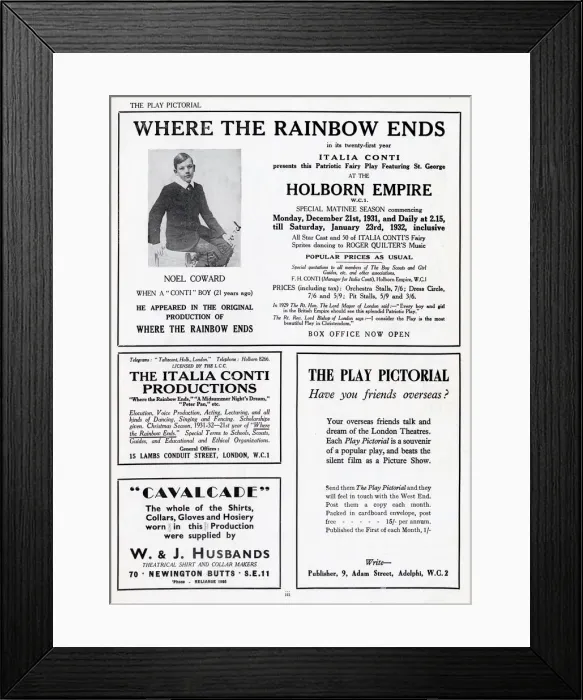 Framed Print : Page from a 1931 issue of Play Pictorial with an advertisement showing Noel Coward Framed Print : Page from a 1931 issue of Play Pictorial with an advertisement showing Noel Coward