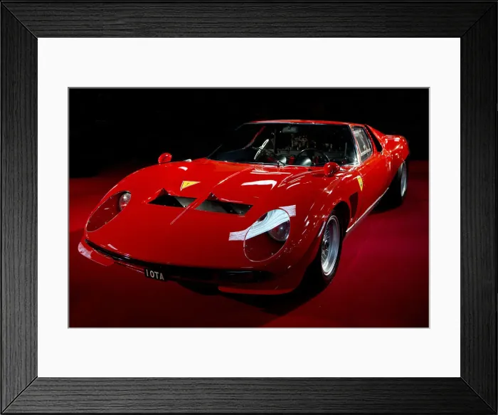 Framed Print : 1967 Lamborghini Miura Jota entered by Piet Pulford and on show at The Earls Court Motor