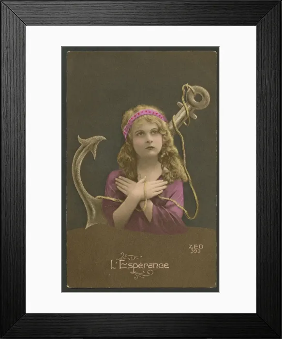 Framed Print : Kitsch French Postcard with a representation of Hope Framed Print : Kitsch French Postcard with a representation of Hope