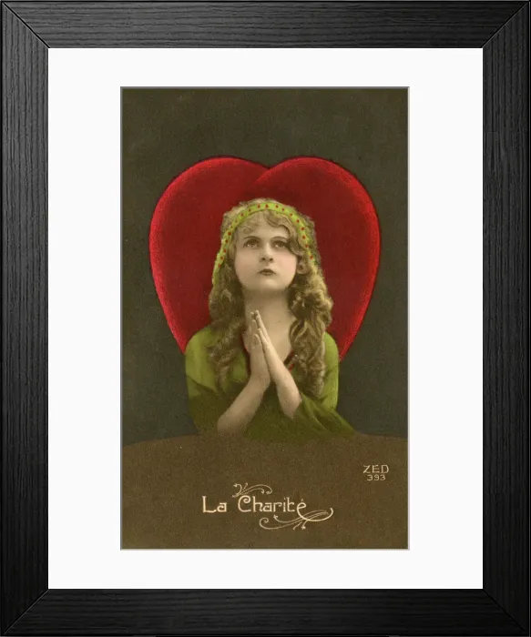 Framed Print : Kitsch French Postcard with a representation of Charity Framed Print : Kitsch French Postcard with a representation of Charity