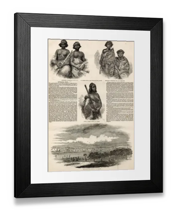 Framed Print : Page from The Illustrated London News reporting on the indigenous people of Australia Framed Print : Page from The Illustrated London News reporting on the indigenous people of Australia