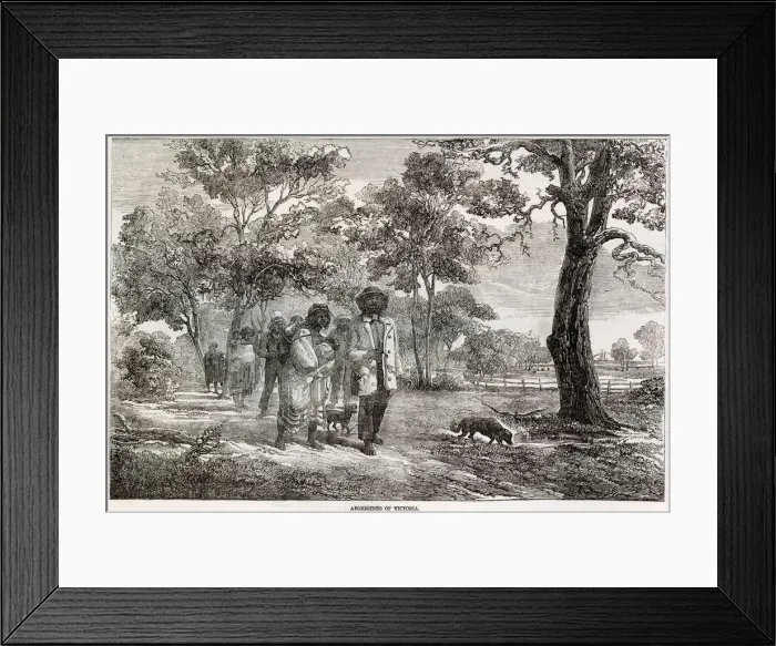 Framed Print : Scene showing Aborigines of Victoria, to accompany given in The Illustrated London News Framed Print : Scene showing Aborigines of Victoria, to accompany given in The Illustrated London News