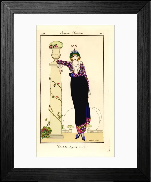 Framed Print : Woman in afternoon outfit leaning on a column, 1913 Framed Print : Woman in afternoon outfit leaning on a column, 1913