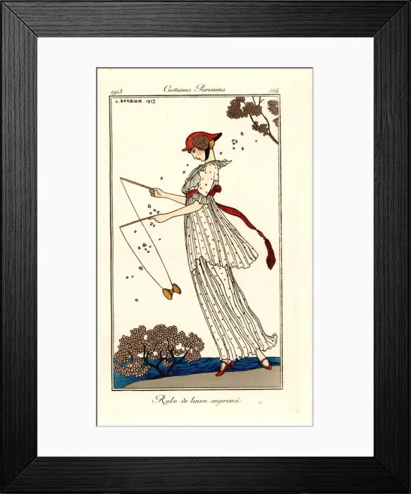 Framed Print : Woman in dress of printed linen playing diabolo, 1913 Framed Print : Woman in dress of printed linen playing diabolo, 1913