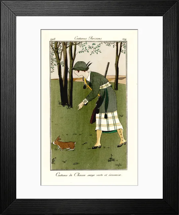 Framed Print : Woman with shotgun in hunting outfit of green Framed Print : Woman with shotgun in hunting outfit of green