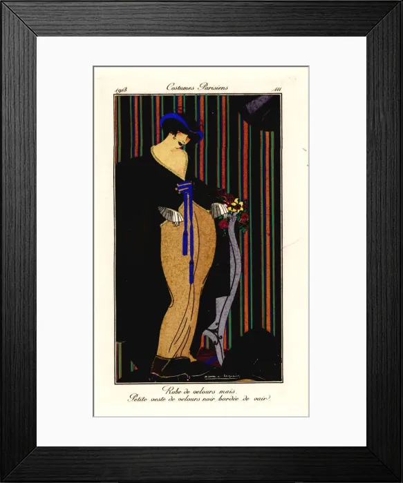 Framed Print : Woman in dress of corn-yellow velvet with black waistcoat Framed Print : Woman in dress of corn-yellow velvet with black waistcoat