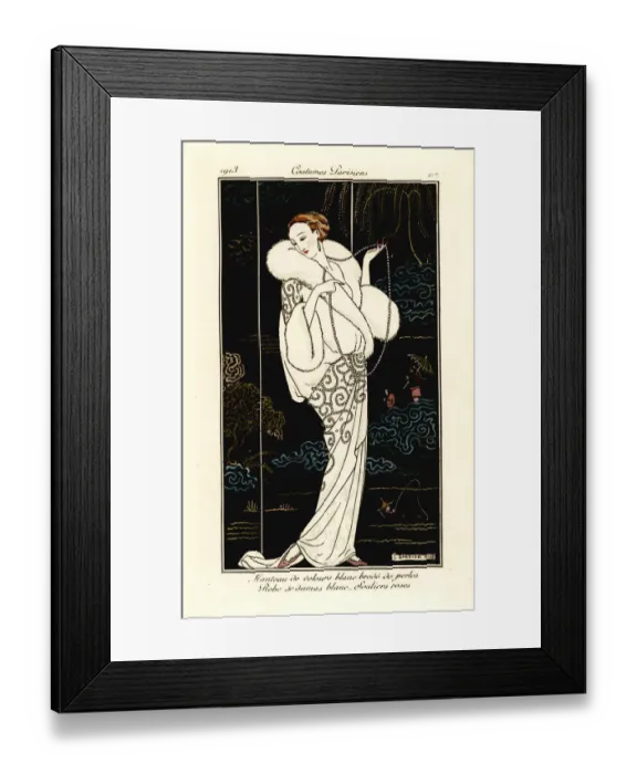 Framed Print : Woman in velvet cape, damask dress and pink slippers Framed Print : Woman in velvet cape, damask dress and pink slippers