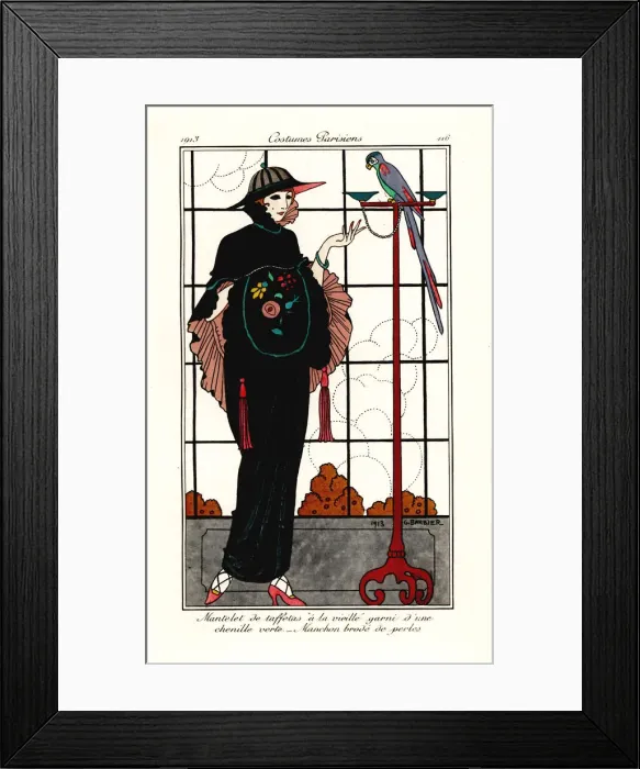 Framed Print : Woman in an old-taffeta cape with a parrot, 1913 Framed Print : Woman in an old-taffeta cape with a parrot, 1913