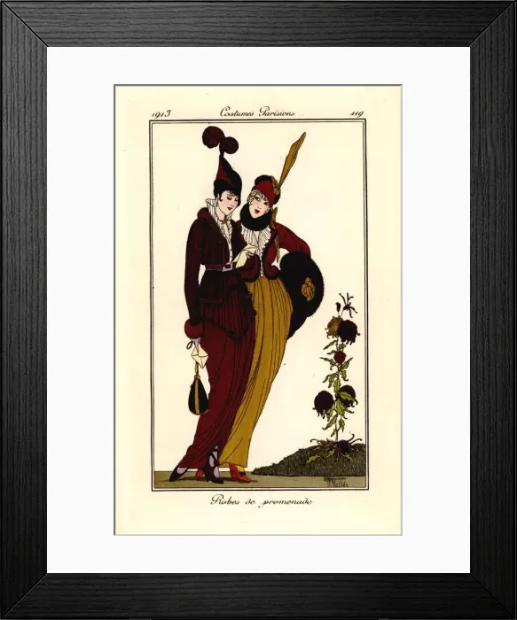 Framed Print : Women in walking outfits reading a letter, 1913 Framed Print : Women in walking outfits reading a letter, 1913