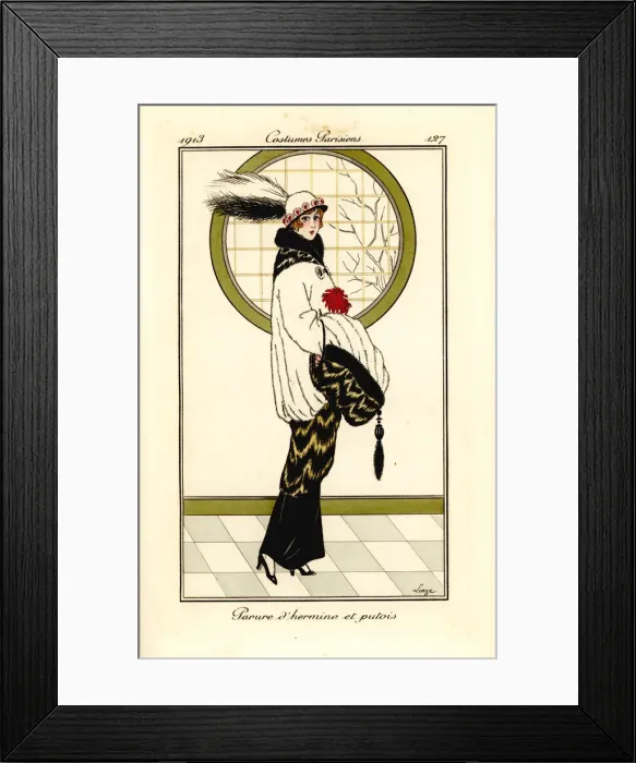 Framed Print : Evening outfit of cape in ermine and polecat fur, 1913 Framed Print : Evening outfit of cape in ermine and polecat fur, 1913