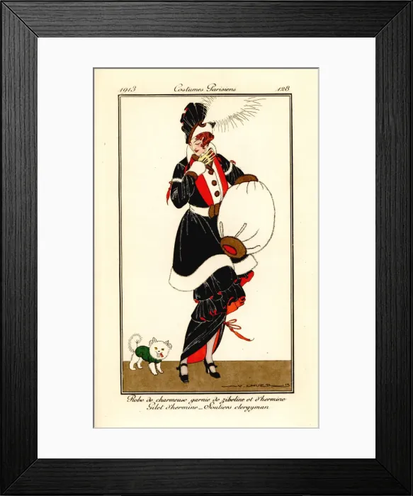 Framed Print : Woman in dress trimmed with zibeline and ermine, 1913