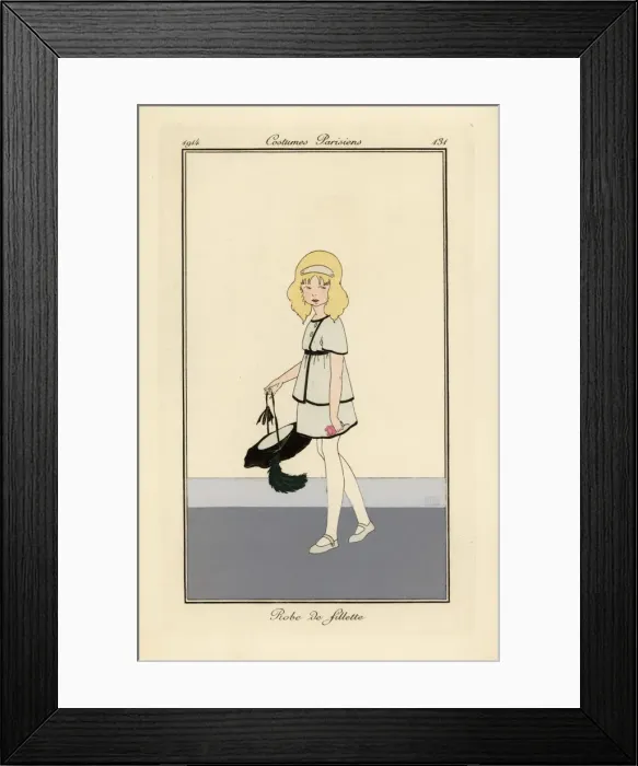 Framed Print : Girl in pale blue outfit with black borders Framed Print : Girl in pale blue outfit with black borders