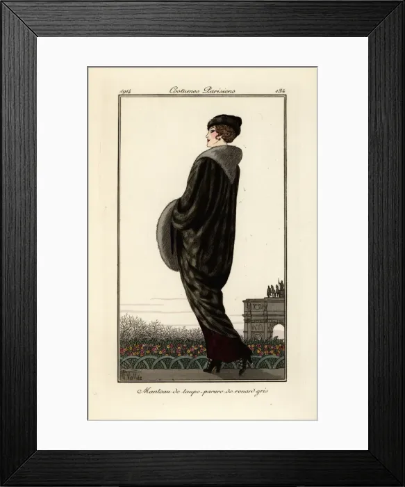 Framed Print : Woman in long coat of grey fox fur Framed Print : Woman in long coat of grey fox fur