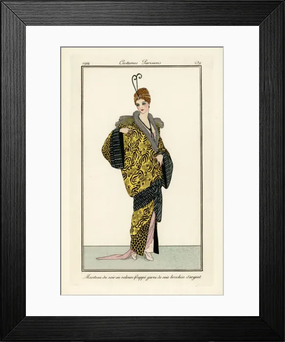Framed Print : Woman in velvet evening coat with silver silk embroidery Framed Print : Woman in velvet evening coat with silver silk embroidery