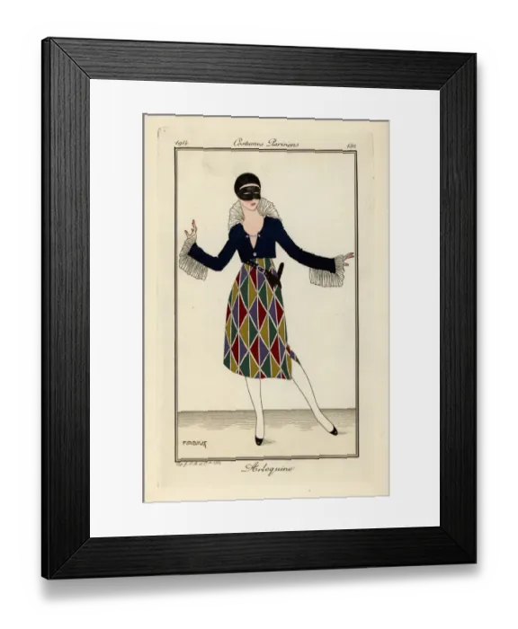 Framed Print : Woman in harlequin costume and mask for a fancy dress ball Framed Print : Woman in harlequin costume and mask for a fancy dress ball