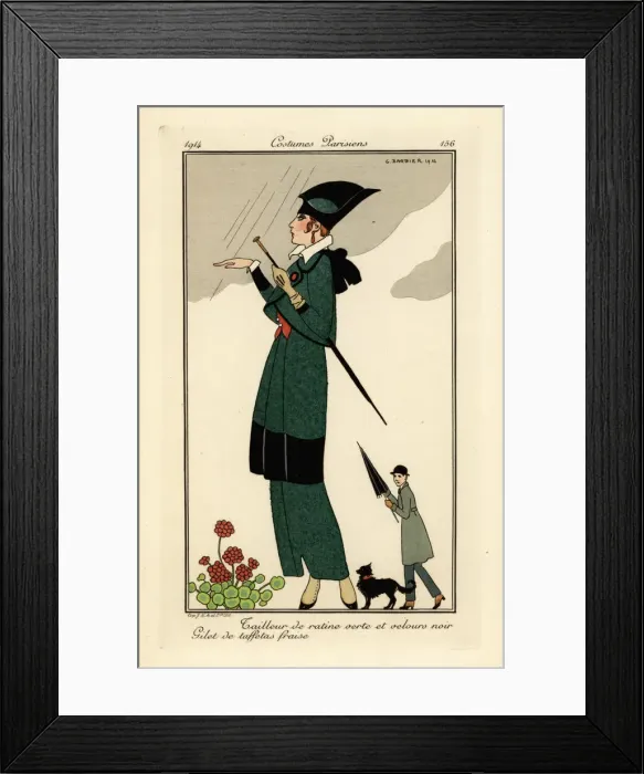 Framed Print : Woman in green ratine and black velvet suit Framed Print : Woman in green ratine and black velvet suit