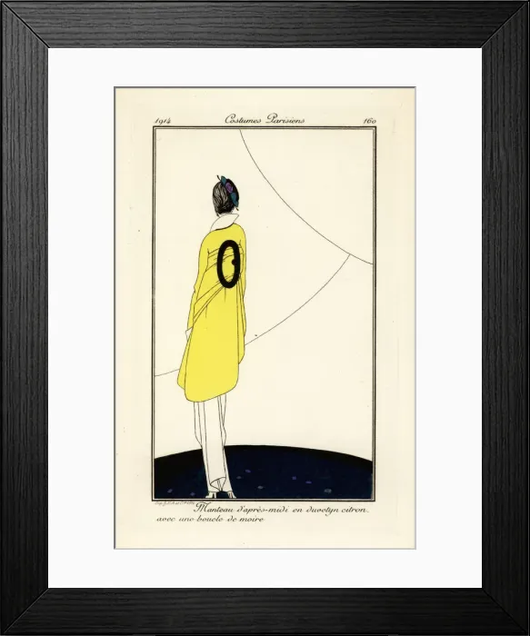 Framed Print : Woman in afternoon coat of lemon yellow duvetyn Framed Print : Woman in afternoon coat of lemon yellow duvetyn