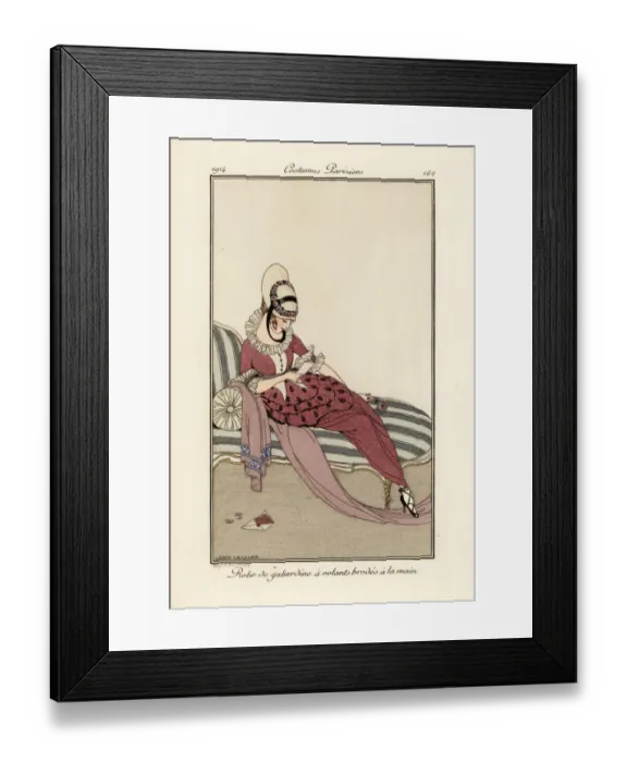 Framed Print : Woman in gaberdine dress with hand-embroidered frills Framed Print : Woman in gaberdine dress with hand-embroidered frills