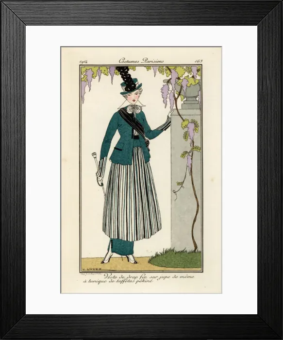 Framed Print : Woman in fine wool suit with striped pekin-silk Framed Print : Woman in fine wool suit with striped pekin-silk