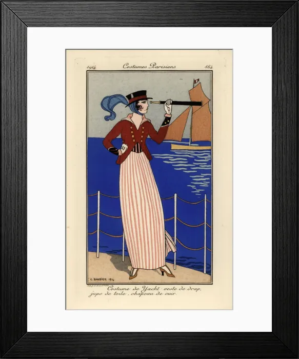 Framed Print : Woman in yachting outfit holding a telescope Framed Print : Woman in yachting outfit holding a telescope