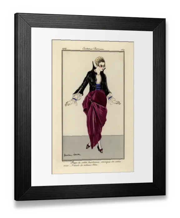 Framed Print : Woman in burgundy satin skirt and black satin jacket Framed Print : Woman in burgundy satin skirt and black satin jacket