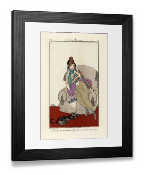 Framed Print : Woman in vest of Scottish silk vest, crepe cotton skirt Framed Print : Woman in vest of Scottish silk vest, crepe cotton skirt
