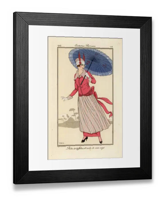 Framed Print : Woman in taffeta dress with striped silk apron Framed Print : Woman in taffeta dress with striped silk apron