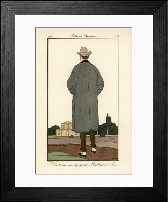 Framed Print : Rear view of man in travel overcoat by Marcel Lus Framed Print : Rear view of man in travel overcoat by Marcel Lus