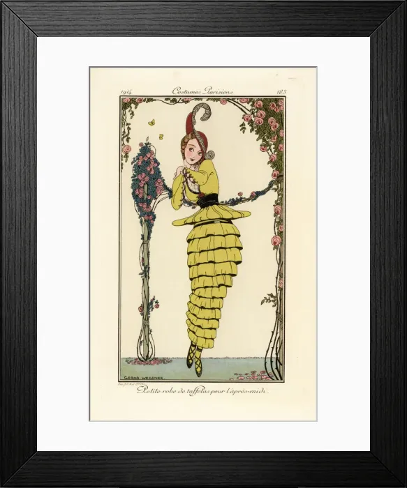 Framed Print : Woman in yellow taffeta afternoon dress Framed Print : Woman in yellow taffeta afternoon dress