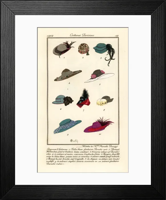 Framed Print : New hat designs by milliner Marcelle. Demay, 1912