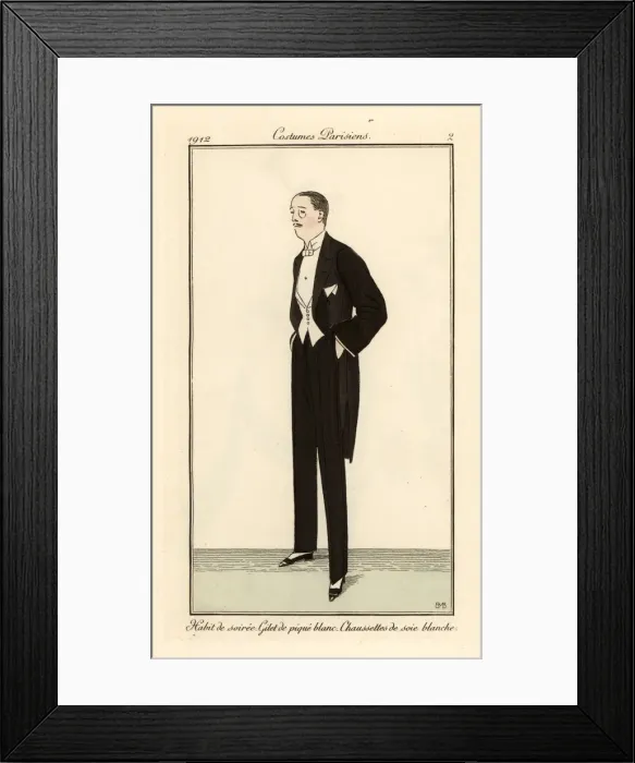 Framed Print : Man in evening suit with white waistcoat and silk gaiters Framed Print : Man in evening suit with white waistcoat and silk gaiters