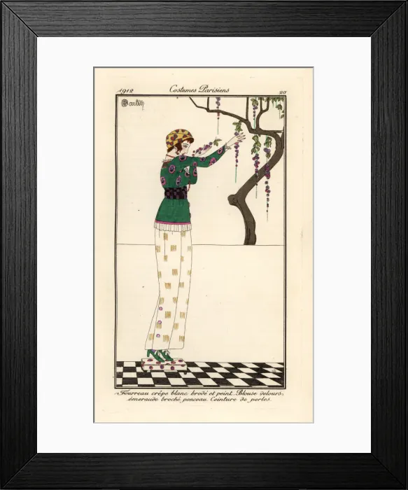 Framed Print : Woman in a printed and embroidered sheath dress Framed Print : Woman in a printed and embroidered sheath dress