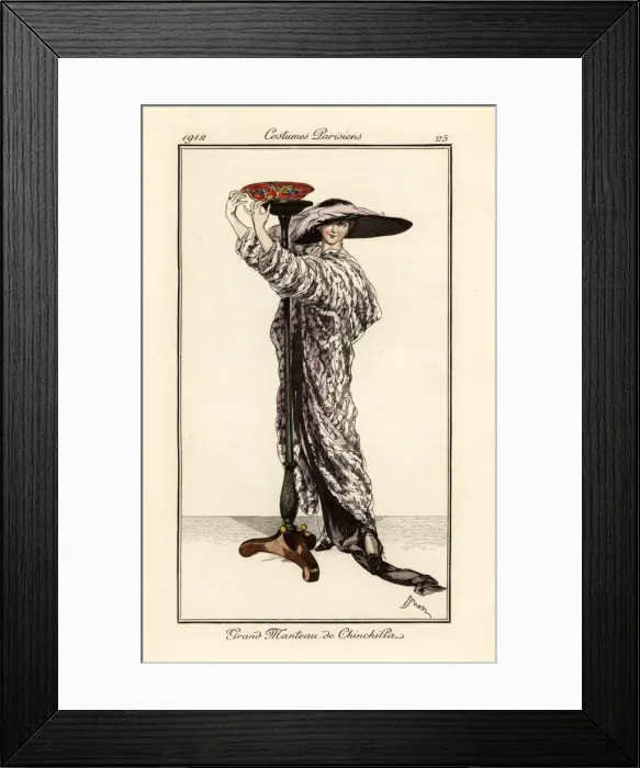 Framed Print : Woman in long coat of chincilla fur with lampstand Framed Print : Woman in long coat of chincilla fur with lampstand