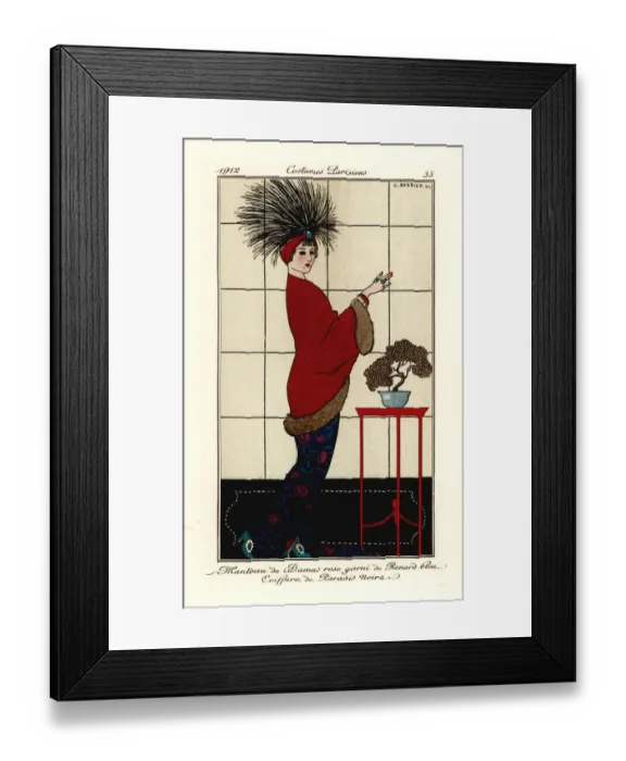 Framed Print : Woman in pink damask cape trimmed with blue fox Framed Print : Woman in pink damask cape trimmed with blue fox