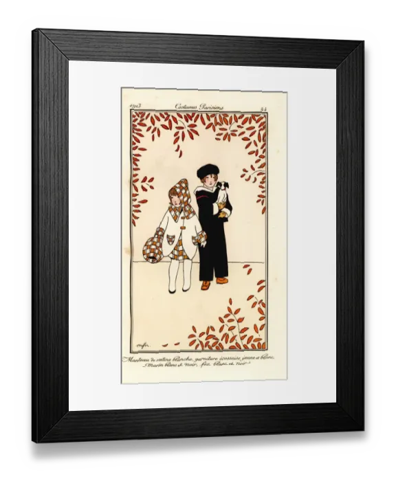 Framed Print : Girl in white coat and boy in sailor suit Framed Print : Girl in white coat and boy in sailor suit