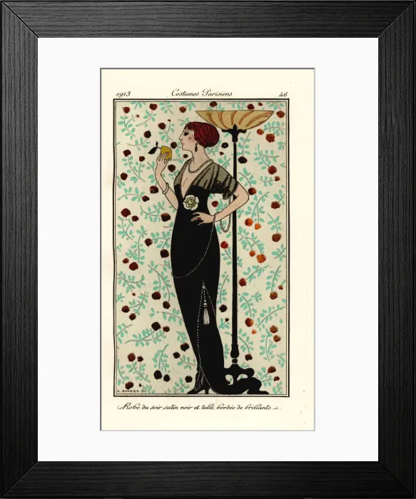 Framed Print : Woman in evening gown of black satin and tulle Framed Print : Woman in evening gown of black satin and tulle