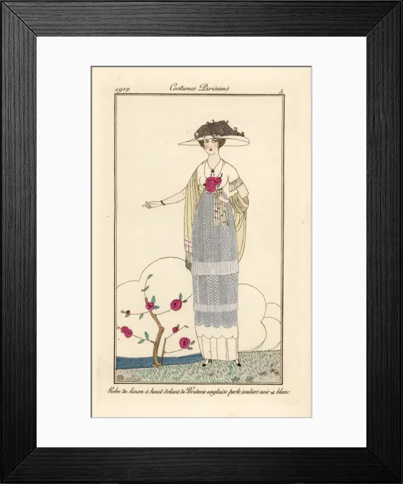 Framed Print : Woman in linen dress with pearl English lace Framed Print : Woman in linen dress with pearl English lace