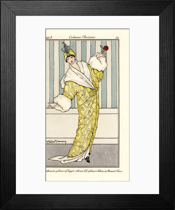 Framed Print : Woman in coat of lemon crushed velvet Framed Print : Woman in coat of lemon crushed velvet