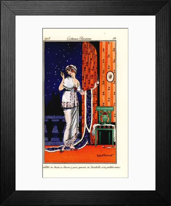 Framed Print : Woman in evening gown of polka-dot linen Framed Print : Woman in evening gown of polka-dot linen