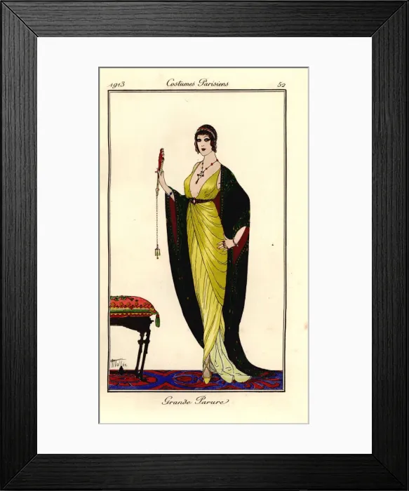 Framed Print : Woman in elegant finery of low-cut, gold sheath Framed Print : Woman in elegant finery of low-cut, gold sheath