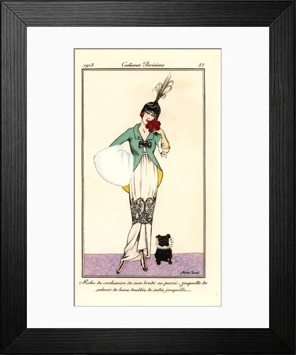 Framed Print : Woman in silk cashmere dress and velvet jacket with do Framed Print : Woman in silk cashmere dress and velvet jacket with do